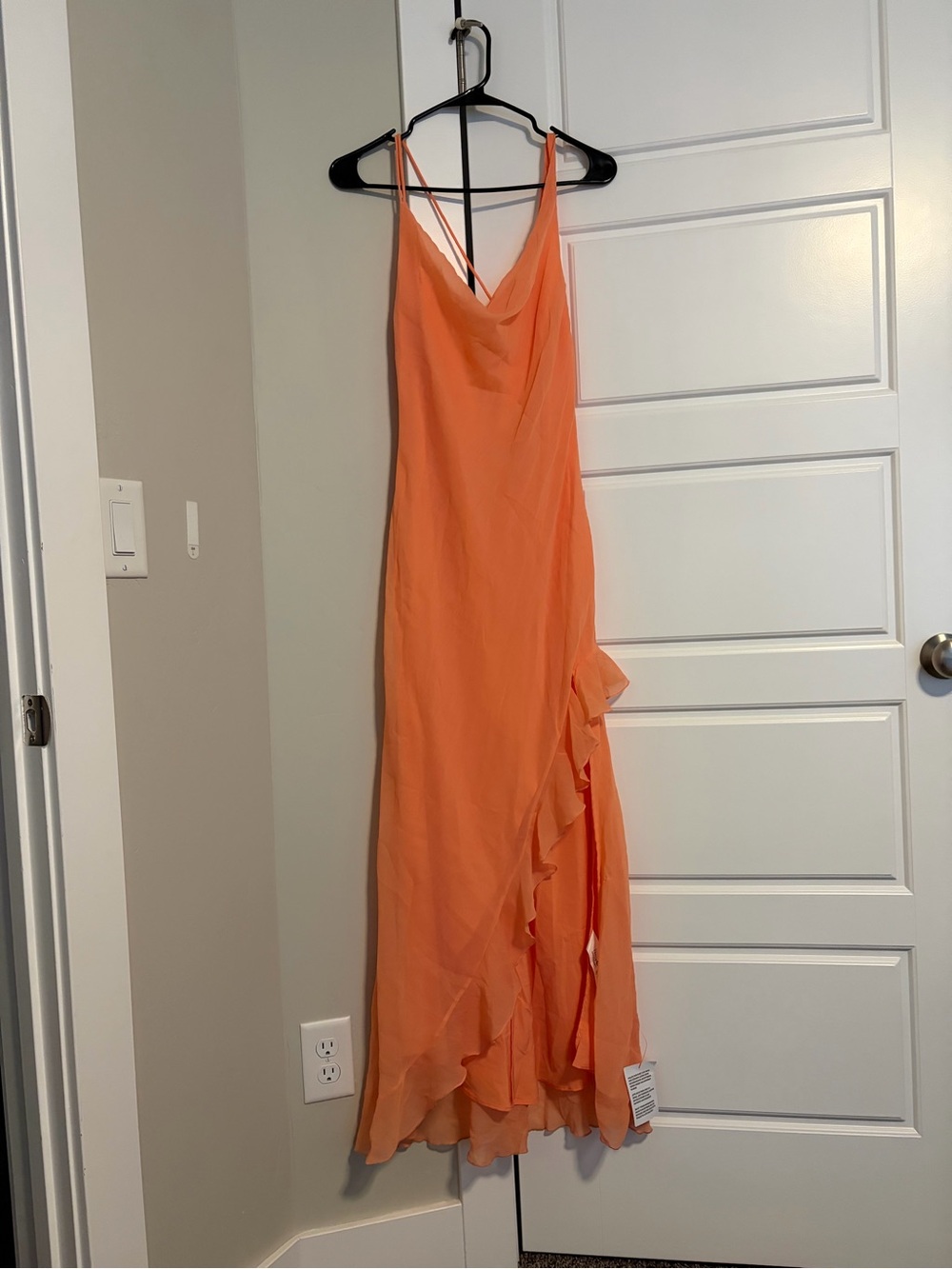 ASOS Coral-Orange Asymmetrical Ruffle Slip Dress